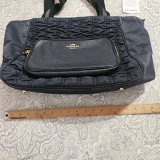 Coach Court Tote Bag Recycled Nylon Ruched Pebble Leather Black Gold C4093 NEW picture