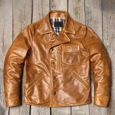 New Men's Classic Tan Biker Genuine Vintage Cowhide Leather Jacket NWT picture