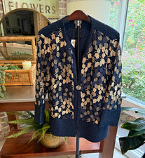 Chicos  Blue Beige Floral Button-Front Mid-Length Jacket Chicos size 1 picture