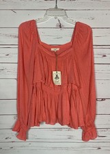 Easel Anthropologie Women's L Large Coral Long Sleeve Peasant Boho Top NEW TAGS picture