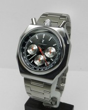 Men's Retro Vintage Design Black Bullhead Octagon Chronograph Racing 43mm Watch picture