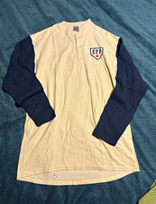 Ebbets Field Flannels fungo Baseball Shirt White w/ Navy Sleeves Size L picture