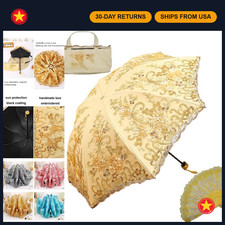Vintage Lace Sun Umbrella, 3D Flower Embroidery, Compact Folding, UPF50+, Weddin picture