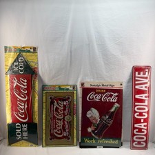 Vintage Coca-Cola Metal Advertising Sign Lot - Set of 4 (Factory Sealed Signs) picture