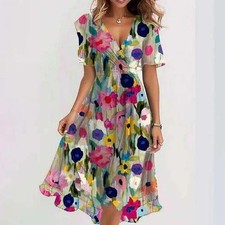 Printed Short Sleeve Dress Summer Elegant V-neck Dresses Womens Clothing picture