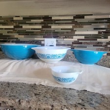 🔥🔥Vintage Pyrex Horizon Blue Cinderella Nesting Bowls Moon Landing Apollo 1969 picture
