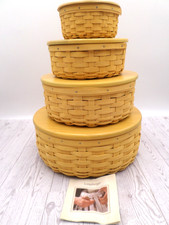 Longaberger Set of 4 Yellow Keeping Baskets Protectors Liners Lids 5 7 9 11 inch picture