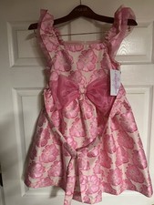 NWT Bonnie Jean Girls 12 Pink Floral Jacquard Dress Special Occasion Bow Front picture