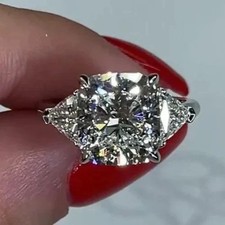 4.60 Ct Cushion-Cut VS1 Lab Grown Diamond Solitaire Wedding Ring 14K White Gold picture