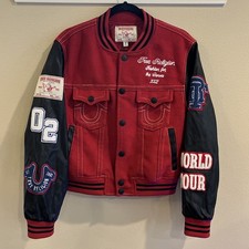 Vtg 2002 True Religion Men's Varsity Jacket Size Medium World Tour Red Patches picture