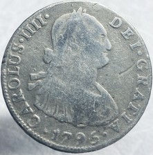 1795 Silver Spanish Coin 4 Reales King Charles IIII Full Date Spain Hole Plug picture