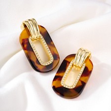 Alicia Bonnie Tortoiseshell Link Statement Gold Pave Crystal Drop Earrings picture