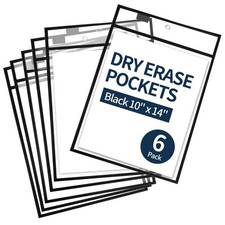 Ufamrine 6 Pcs Dry Erase Pockets Sleeves Black, Job Ticket Holders (10