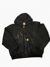 Carhartt J140 Men's Black Full Zip Distressed Hooded Jacket  XL Made in USA picture