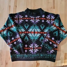 Vtg MCII Women's Sweater Knit Pullover Lg Crew Southwestern Aztec Geometric picture