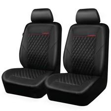 CAR PASS Quilting Leather Seat Cover Two Partial Set (Two Front), All Black picture