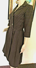 40’s Vintage Black Brown Gingham “Junior Set” Rockabilly Coat Dress picture