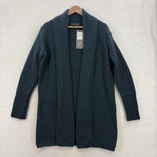 IrelandsEye Kinsale Cardigan Sweater Womens Large Blue Wool Knit Open Front NWT picture