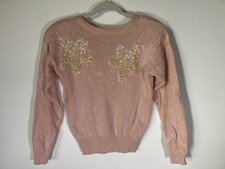 Vintage 80s Amanda Smith pink beaded floral silk angora coquette sweater PL picture