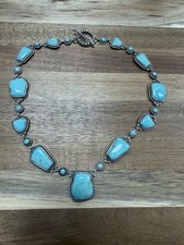 😍925 sterling navajo/Zuni multi shape turquoise braided bezel necklace 17” L961 picture
