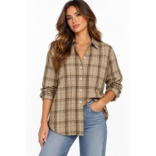 Everlane Silky Cotton Relaxed Shirt Tan Brown Plaid Supima Button Down M NEW picture