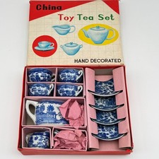 Vintage Blue Willow China Toy Tea Set Miniature Japan Original Box Complete 1950 picture