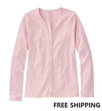 L.L.Bean Women's Pima Cotton Long-Sleeve Crewneck Cardigan, Pale Rose picture