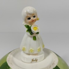 Vintage Miniature Napco July Birthday Girl Bone China Mini Figurine w/ Flower picture