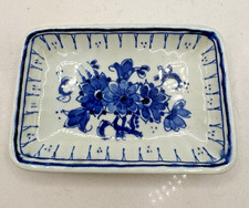 Vintage Royal Delft Small Blue White Floral Tray Signed CH Handmade Trinket Dish picture