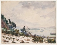André Alfred Debergue - Brest port Brittany watercolours watercolor drawing 1919 picture
