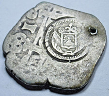 El Salvador Countermark 1700's Spanish Peru 1 Reales Counterstamp Cob Coin picture