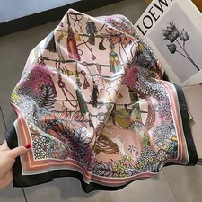100% Silk Square Scarf Women Vintage Pink Black Kerchief Headscarf Wrap 68*68cm picture