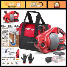 20V Cordless Electric Drain Auger - 25Ft Auto-Feed Snake, Battery & Gloves, for picture