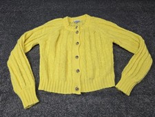 Ganni Sweater Womens Small Yellow Mohair Wool Cable Knit Button Cardigan picture