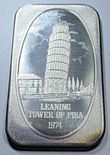 1974 Leaning Tower Of Pisa 1 Troy Oz .999 Fine Silver Art Bar One Vintage USSC picture