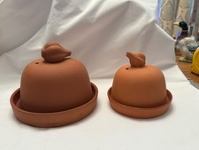Boston Warehouse Terracotta Garlic and Onion Roaster Baker Set of 2 Vintage 1993 picture