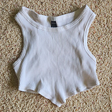 SHEIN White Rib Cropped Tank Top Round Neck Stretch Sleeveless Size S picture