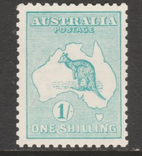 1915 SECOND WATERMARK 1/- GREEN KANGAROO 