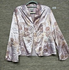 VTG Nicola Silky Floral Paisley Button Up Blouse Womens Size L Pink Long Sleeve  picture