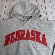 Nebraska Cornhuskers Y2K Embroidered Hoodie Hooded Sweatshirt Mens XL Gray picture