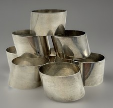 MCM Napkin Rings Silver Plate Set 8 Modernist Contemporary Geometric Band Shape picture