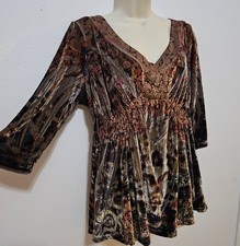 Y2k Velvet Babydoll Top 1X Embellished Dark Romantic Witchy Moody Whimsigoth  picture