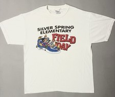 Vintage 90s Hanes Heavyweight 50/50 Mens L White Graphic Crew Neck Field Day Tee picture