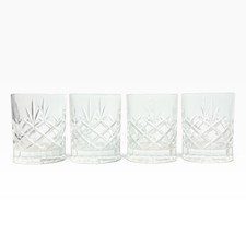 Vintage 4 Crystal Cocktail Old Fashioned Tumbler Glasses 4” 10oz Fan & X Cuts picture
