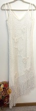 SUE WONG Vintage 90s Y2K Crochet Floral Fringe Asymmetrical Midi Dress L picture
