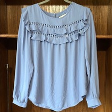 LOFT NWT Periwinkle Blouse with ruffled front. Size S picture