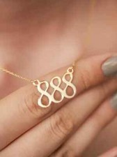 888 Angel Number Pendant Lucky Necklace Gift for Her 14k Yellow Gold Finish picture