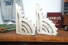 Architectural WOOD CORBELS BRACKETS Finials Chippy White Antique Victorian VTG picture