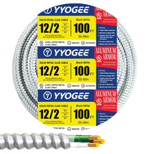 12/2 100FT MC Cable with Ground, 12 Gauge Wire Metal Clad Cable with Solid Coppe picture