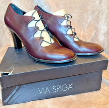 VTG Via Spiga Float T. Moro Modern Victorian Deep Burgundy Leather Pumps US W10 picture